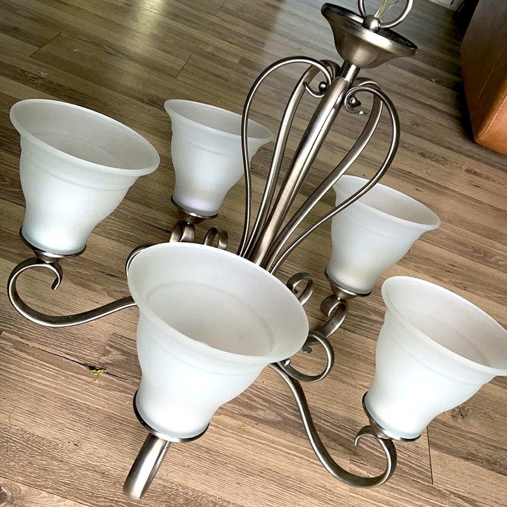 silver 5 bulb chandelier